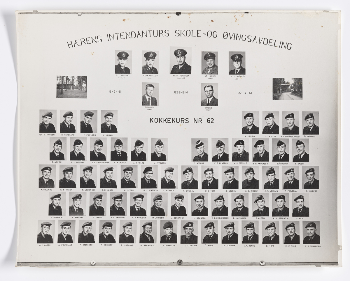 Militære årsfoto. Hærens Intendanturs Skole- og Øvingsavdeling. Kokkekurs nr-62, Jessheim 1961