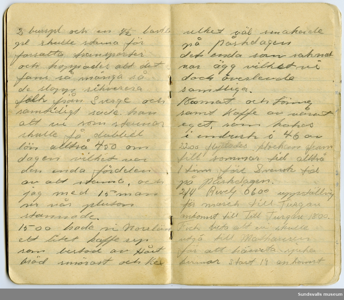 Dagbok skriven av Nils-Erik Bjuhr under resan med Vita bussarna för Röda korset 1945