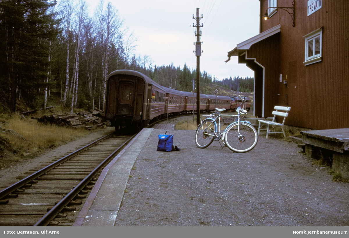 Diesellokomotiv Di 3 med persontog til Fagernes, tog 281, på Trevatn holdeplass på Valdresbanen