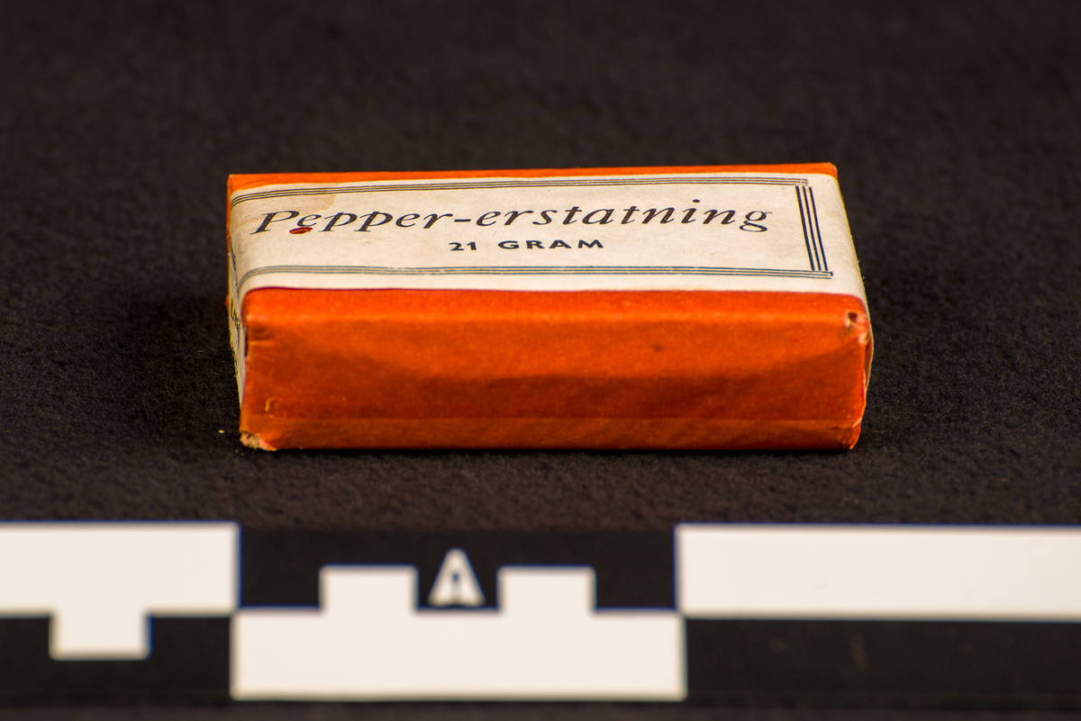 En uåpnet pakke med 21 gram pepper-erstatning fra Arendals Speseri mølle.