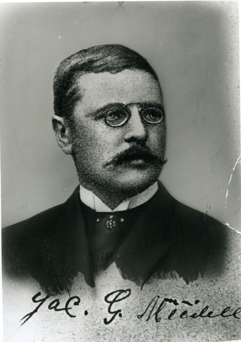 Portrett av grunnleggeren av Hallingdal bokhandel Jac. G. Meidell
