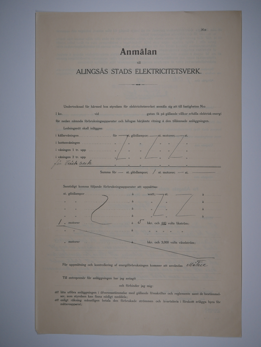Alingsås Bomullsväveri AB

Bunt anmälningar till Alingsås stads elektricitetsverk, 1919 - 1938.

Gåva 1983-05 av Almedahls AB