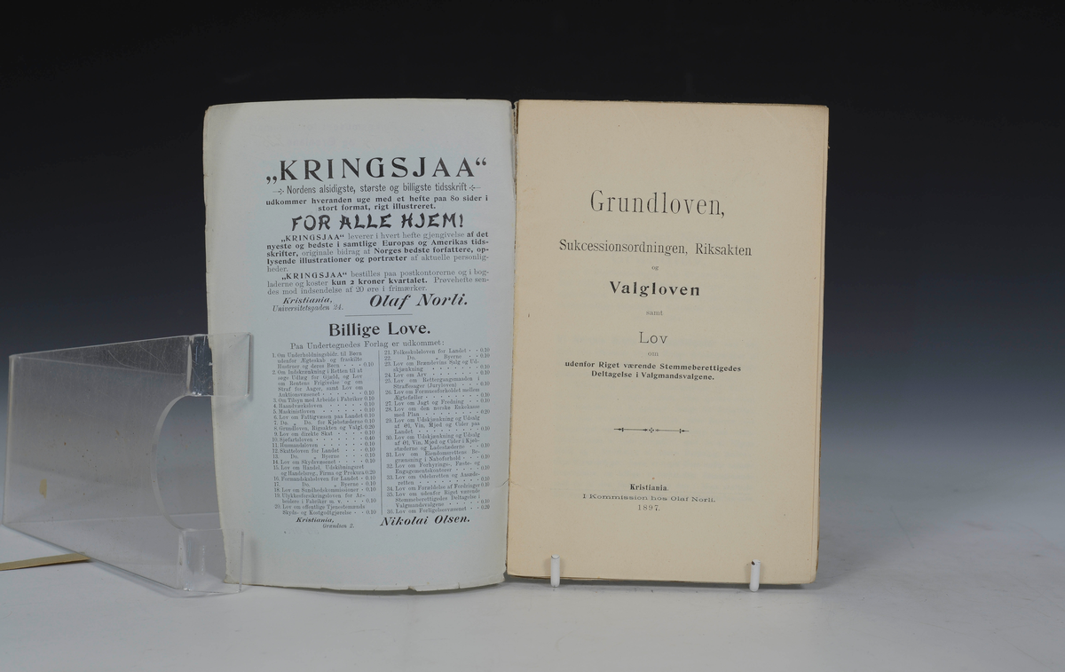 Grundloven, Sukcessionsordningen, Riksakten og Valgloven. Kr.a. 1897.