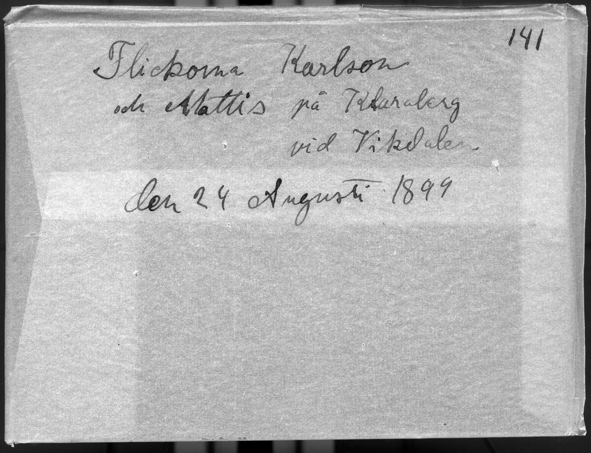 "Flickorna Karlson och Mattis på Klaraberg vid Vikdalen. Den 24 augusti 1899."