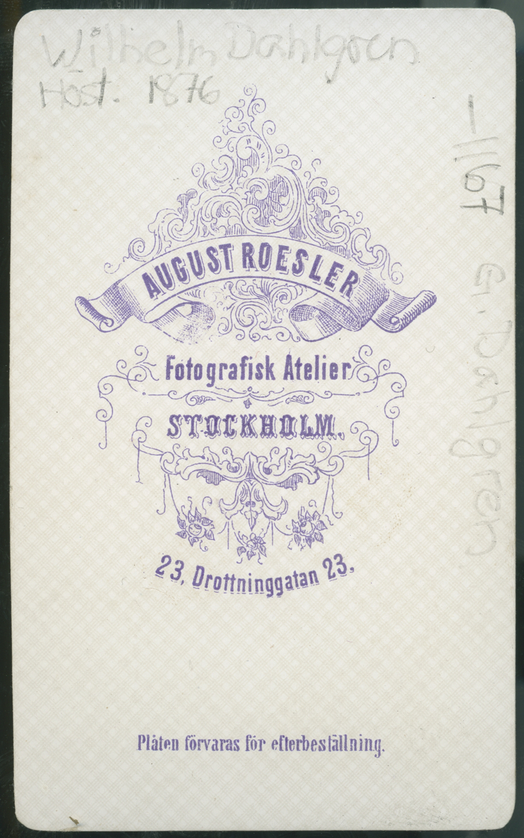 På kuvertet står följande information sammanställd vid museets första genomgång av materialet: J. Wilhelm Dahlgren