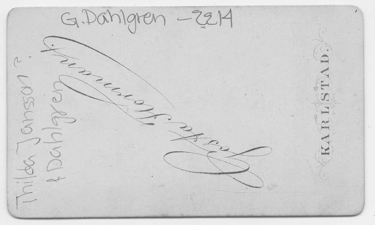 På kuvertet står följande information sammanställd vid museets första genomgång av materialet: Thilda Jansson f. Dahlgren
