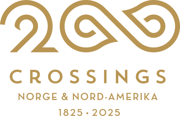 Logoen er sammensatt av båtknute som kan ligne infitisymbol, og teksten "Norge og Nord_Amerika