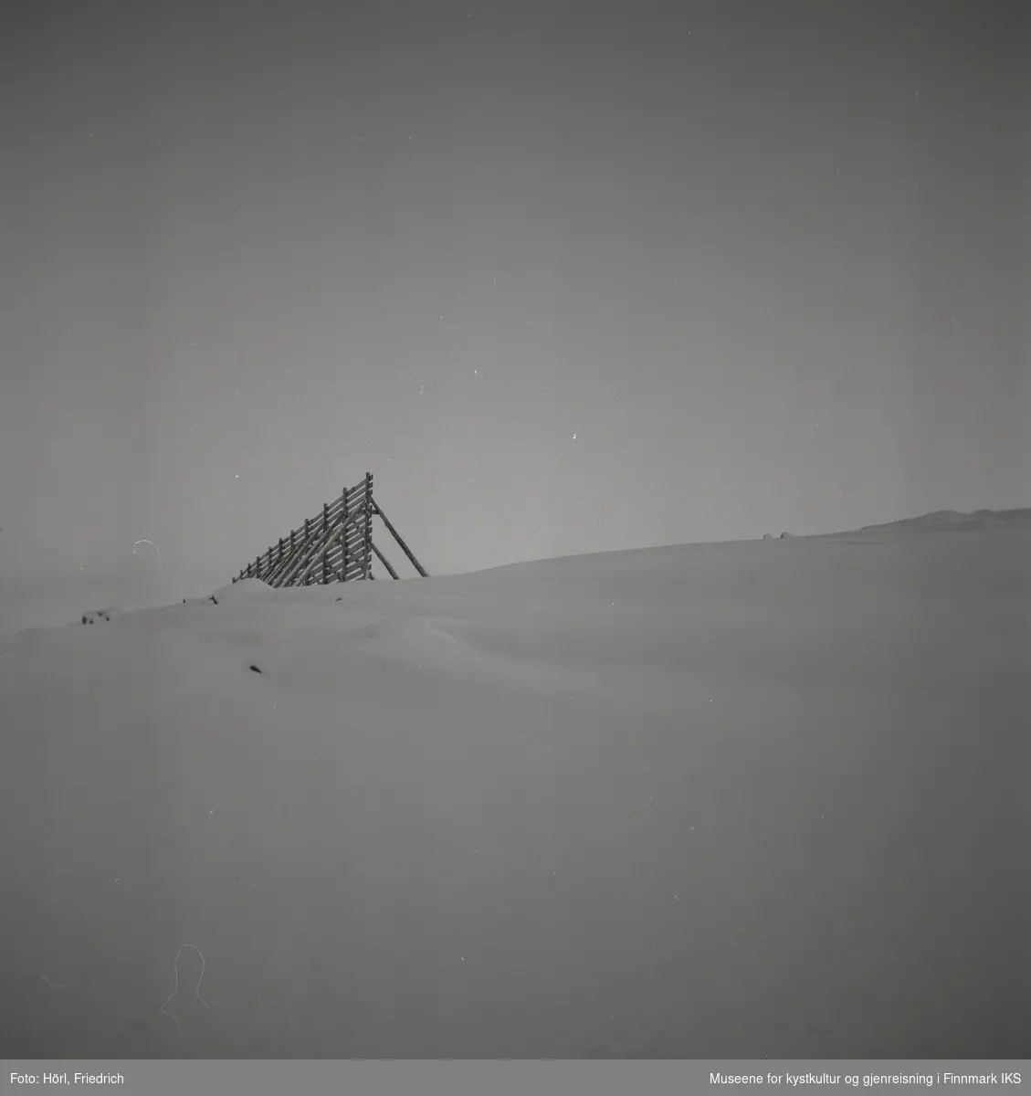 Bildet viser et snøgjerde på Salenfjellet i Hammerfest i vinteren 1957/1958.