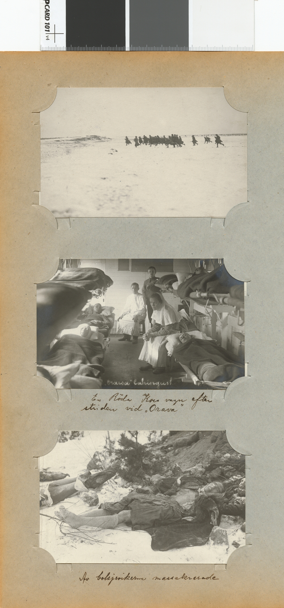 Text i fotoalbum: "En Röda kors vagn efter striden vid Orava."