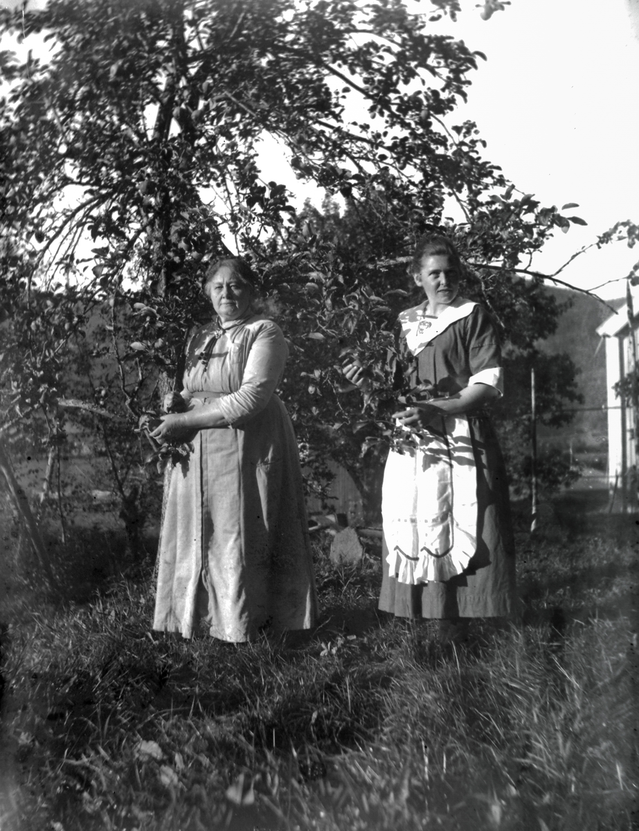 Gina og svigerdatter Olaug Ruud i hagen på Øvre Hvål.