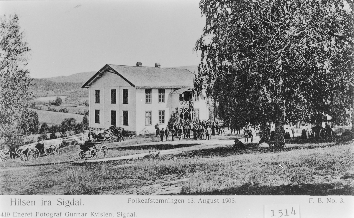 Folkeavstemmingen i 1905, ved Sigdal Borgerstue. Postkortmotiv.