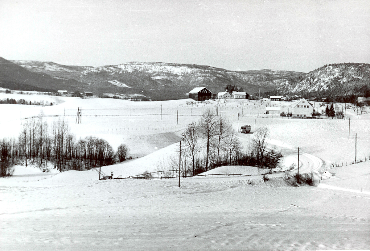 Utsikt fra Sør Bakke mot Komnes skole.
 Bussen Kongsberg - Larvik på Riksvei 8 (Fv40)