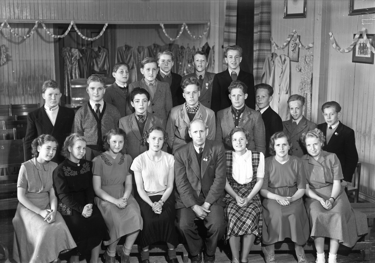 Råholt Framhaldsskole, 1950. Otto Norheim er lærer.