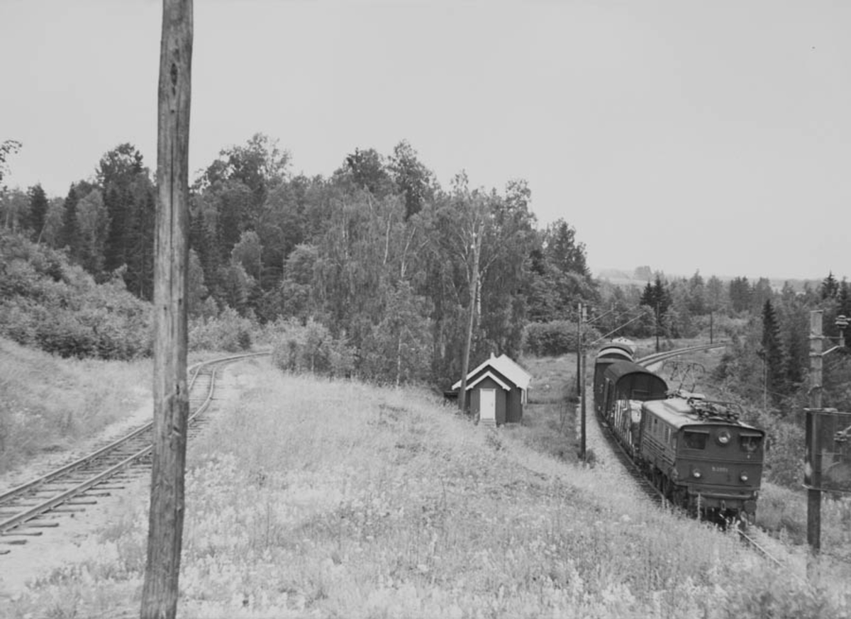 Godstog trukket av elektrisk lokomotiv type El 5 nr. 2051 på Kongsvingerbanen.