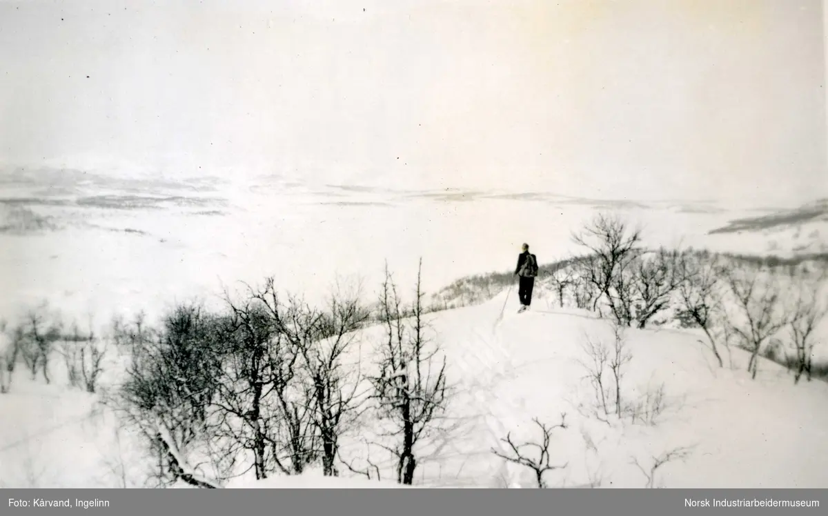 Påske 1942, skiløper med utsikt mot Møsvann