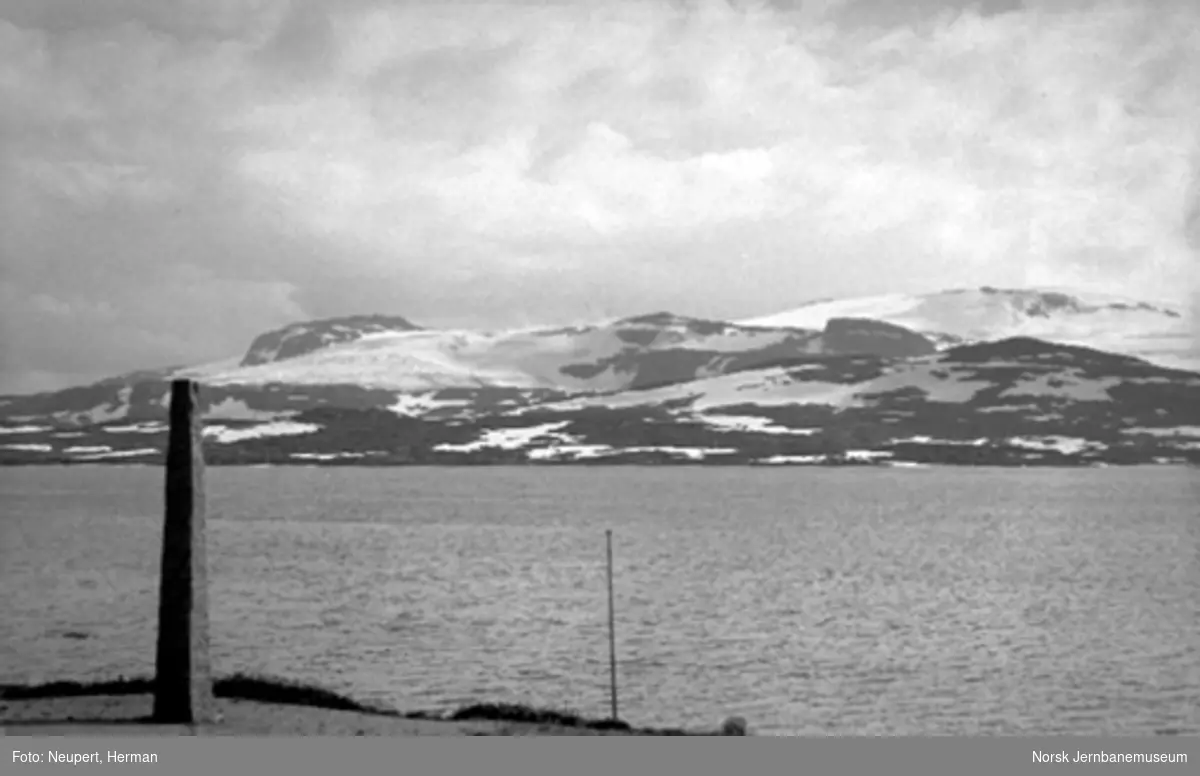Utsikt fra Bergensbanen med steinstøtte i forgrunnen