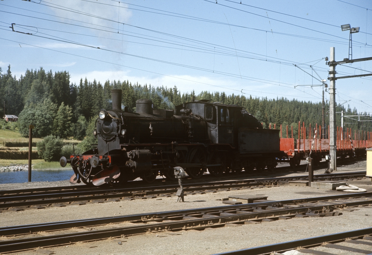 Damplokomotiv type 27a nr. 296 med tømmervogner på Eina stasjon