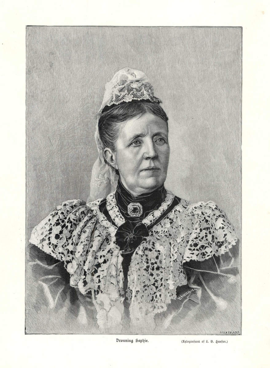 Portrett, brystbilde av dronning Sophie av Sverige-Norge.