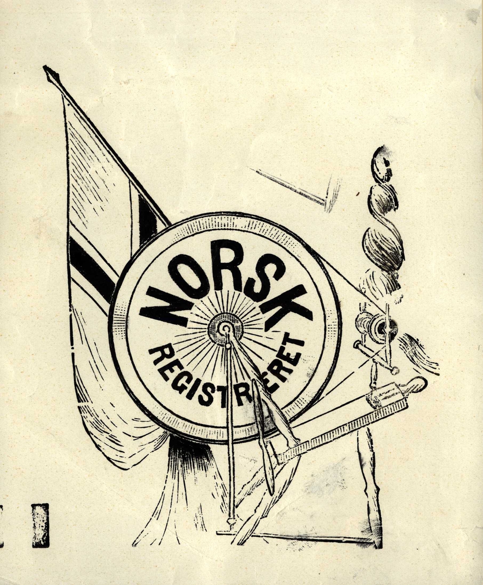 Rokk med skrift "NORSK REGISTRERT", norsk flagg bak