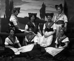 Gruppeportrett. Syv damer i samme type drakt.