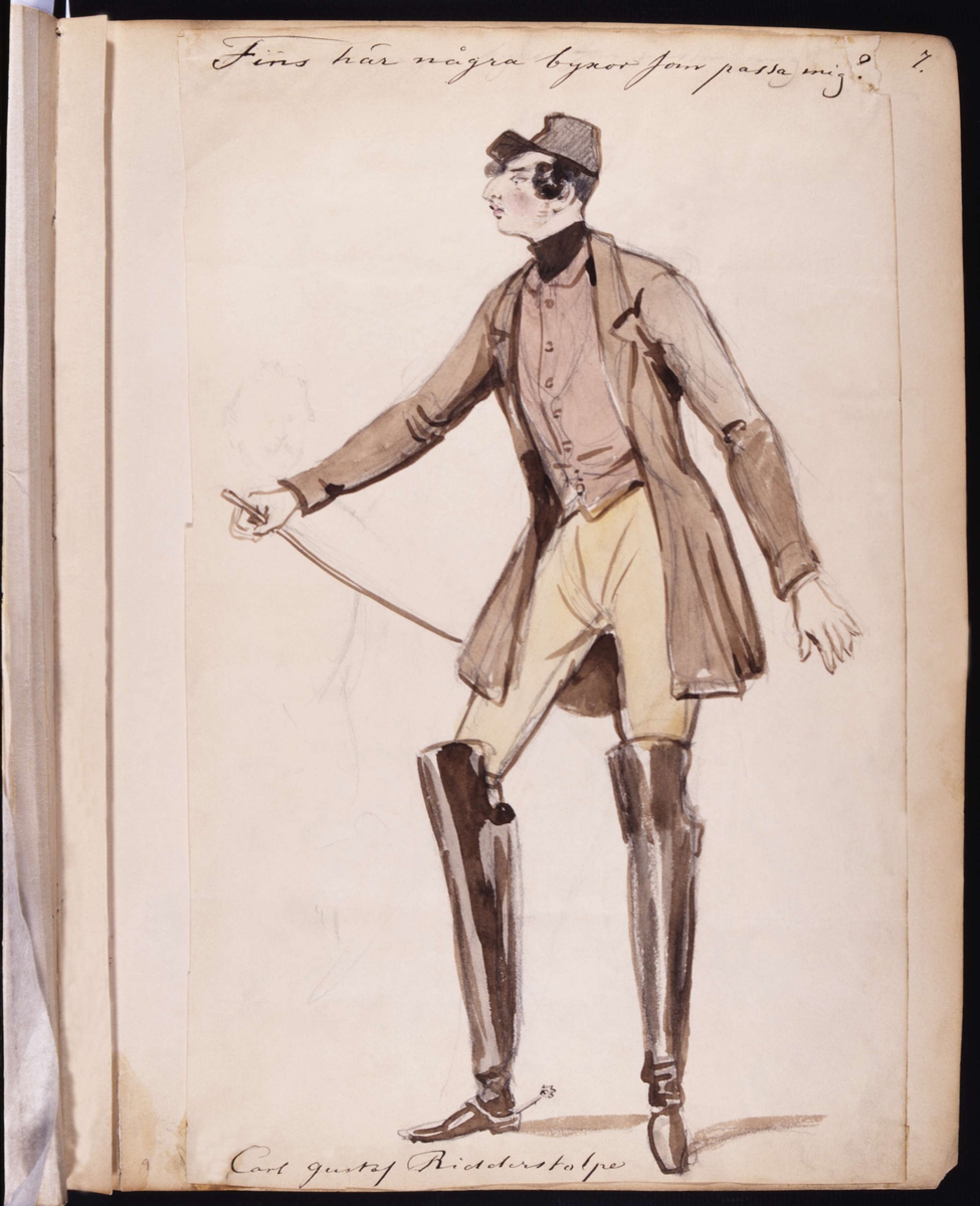 "Finns här några byxor som passar mig?"Carl Gustaf Ridderstolpe.
Akvarell av Fritz von Dardel.