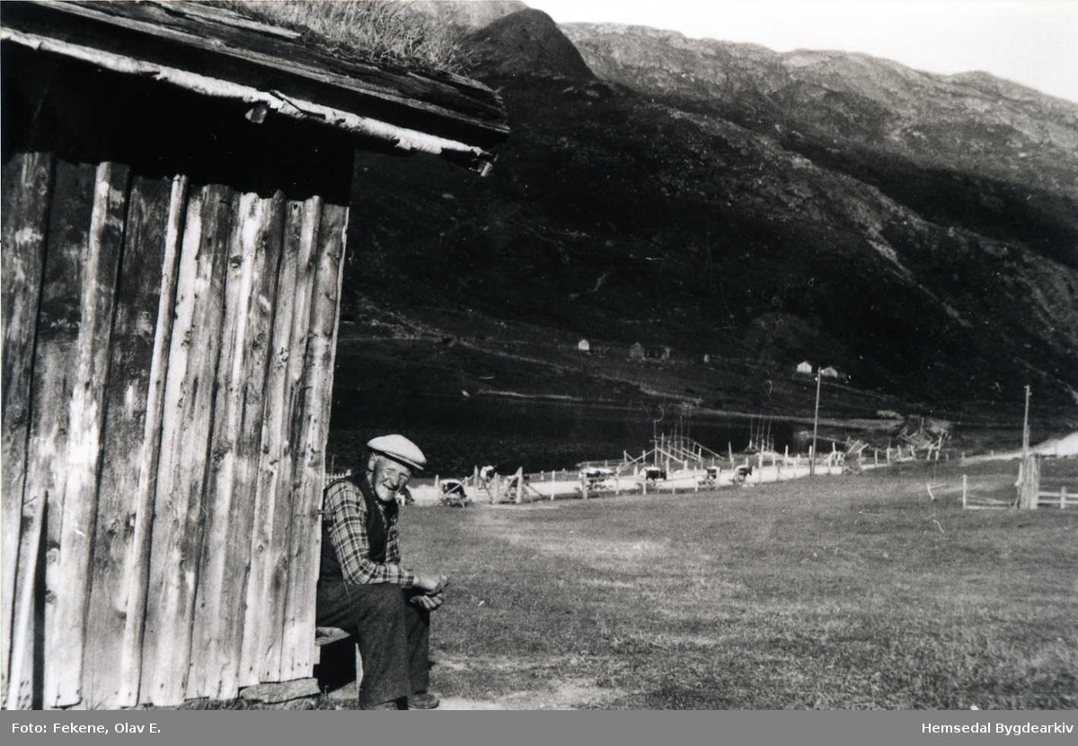 Embrik Fekene ved stølsbua i Storeskar i Hemsedal, ca. 1940
