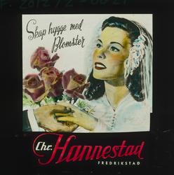 Grafisk kinoreklame fra 1950--årene. Portrett av brud og blo