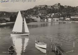 seilbåt, Fredriksten, bebyggelse, vann,