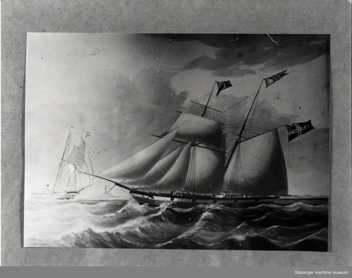 Avfotografert skipsportrett av skonnert.