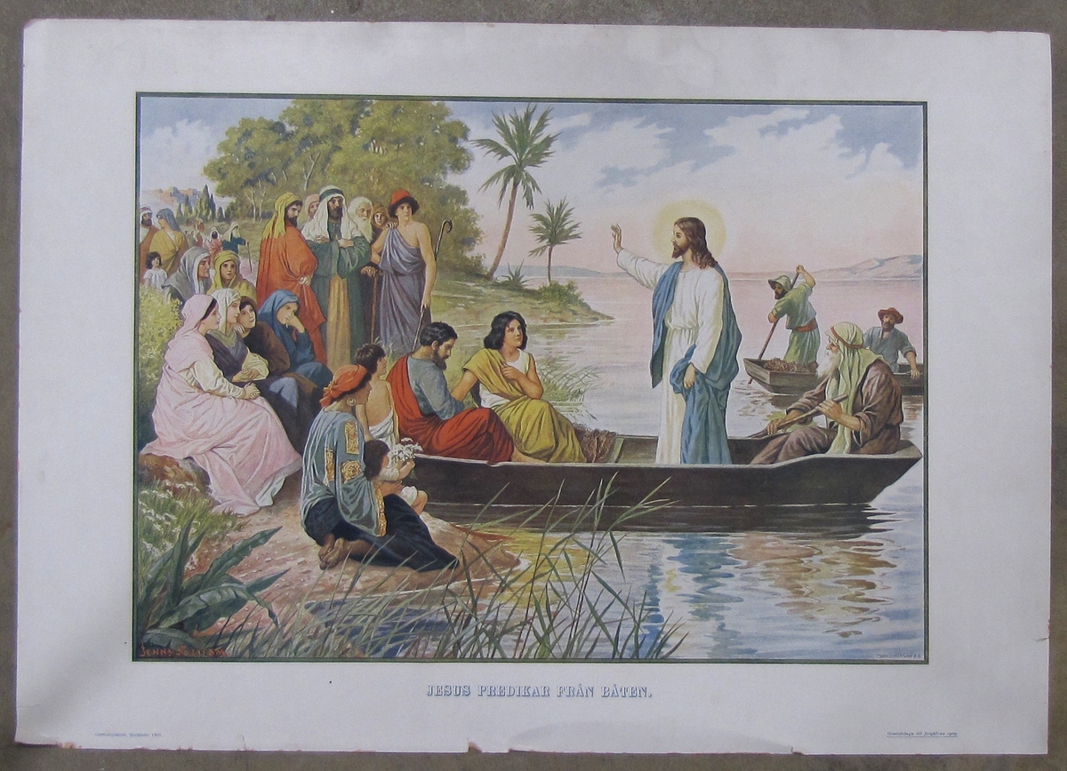 Gratisbilaga till tidningen Julgåvan 1909.



Motiv/dekor: Jesus predikar från en båt.