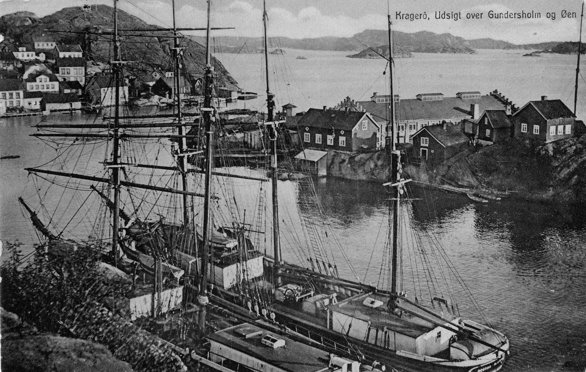 Postkort fra Kragerø. Utsikt til Øya og Gunnarsholmen