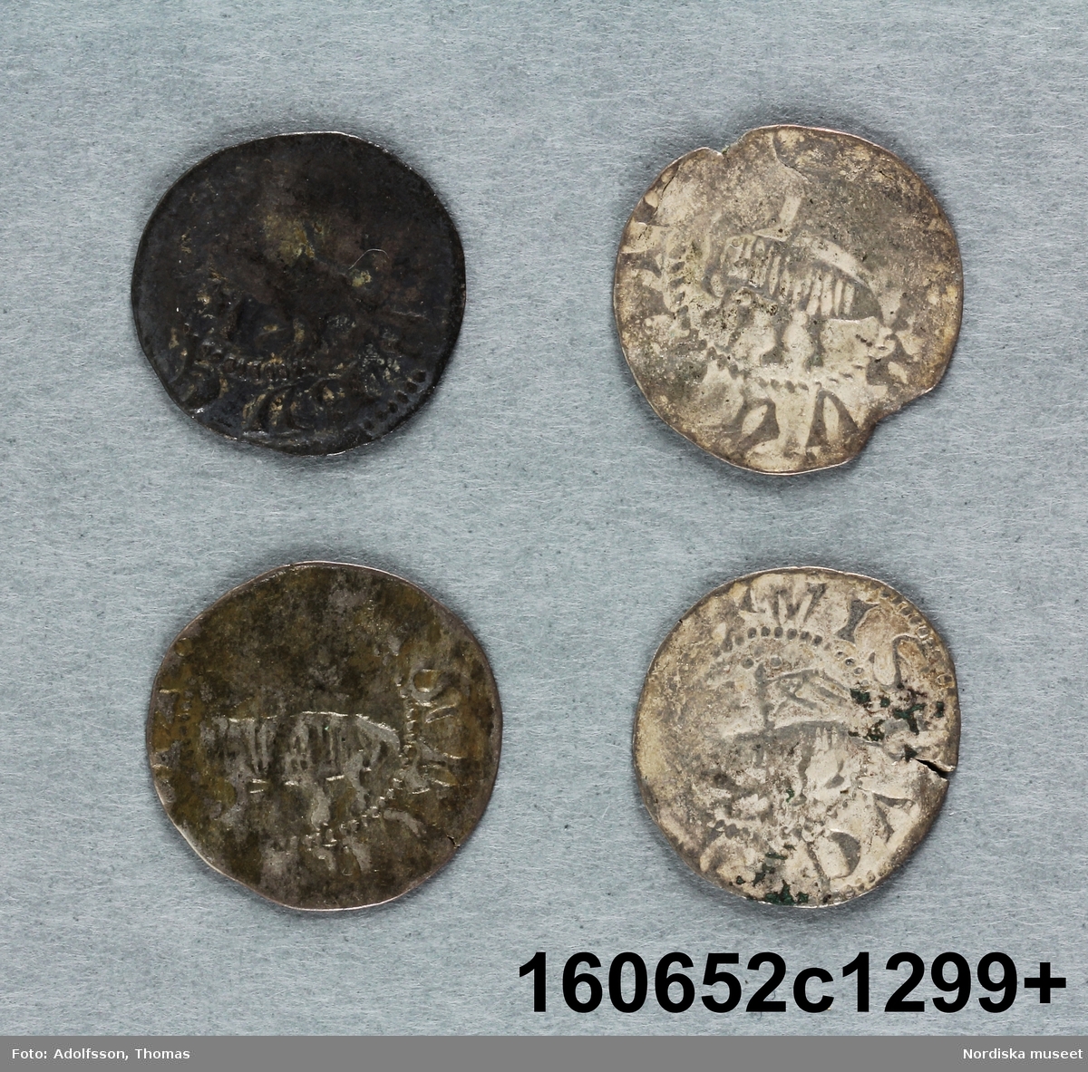 1 örtug s.k. gote, silver, 4 st, utgivna ca 1380-1390 av okänd myntherre på Gotland, Visby.
