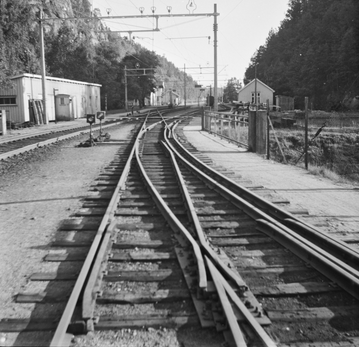 Sporveksel for to sporvidder, 1435 mm (normalspor) og 1067 mm (smalspor) på Grovane stasjon.