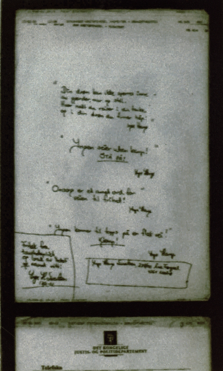 Dokumentasjon av de orginale håndskrevne sanglinjene som er gjengitt i verket "Songlinjer 1".