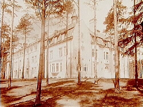 Tuberkolossjukhuset i Adolfsberg, trevånings sjukhusbyggnader i sten.