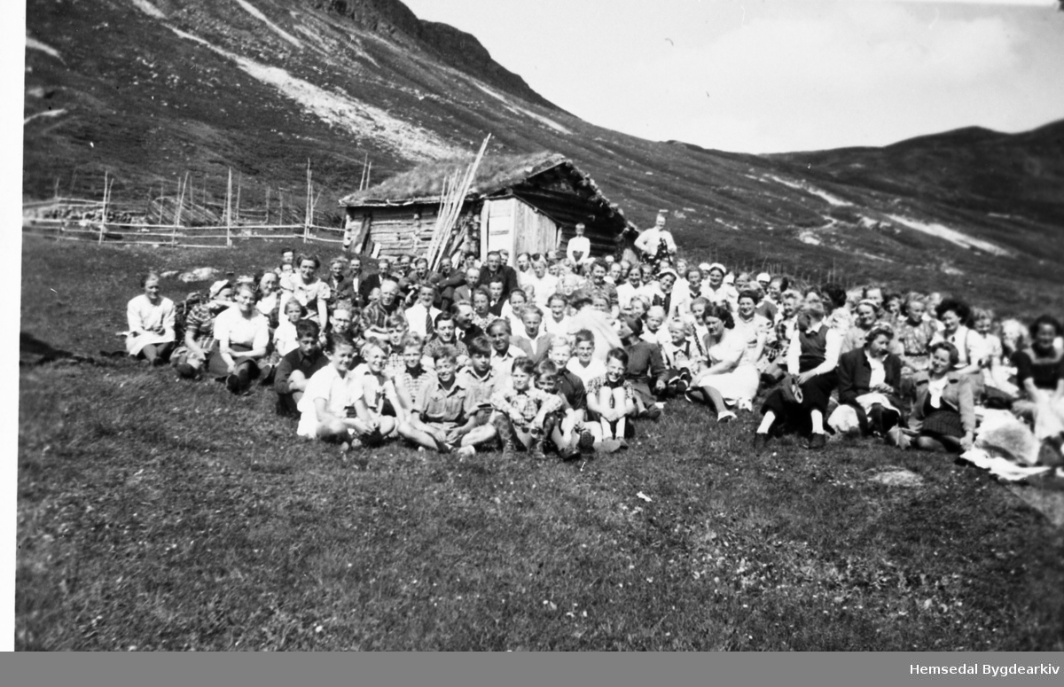 Yngres og Hemsedal Kristelege Ungdomslag på stølen, 90/2 til Gunvor og Andres Venås på Ershovd i Hemsedal i 1942