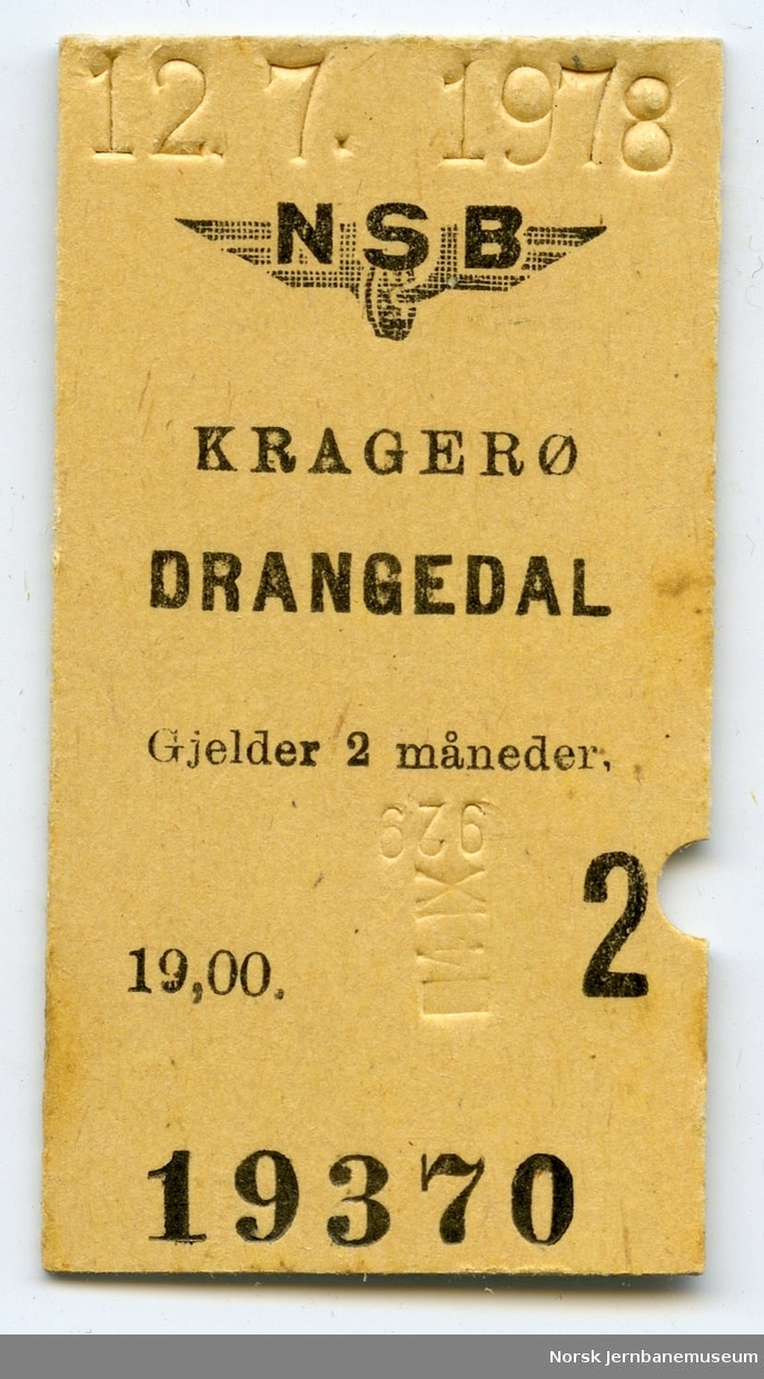 Billett Kragerø-Drangedal