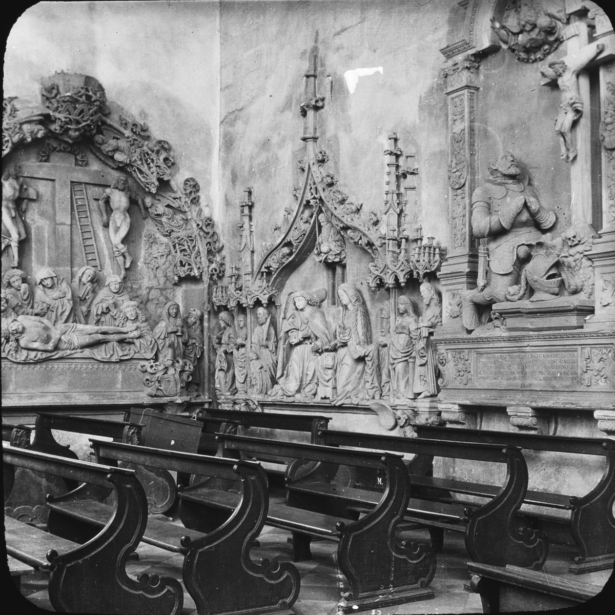 Skioptikonbild med motiv från katedralen i Worms?
Bilden har förvarats i kartong märkt: Resan 1906. Mannheim 2. Worms 5. Oppenheim 1.
