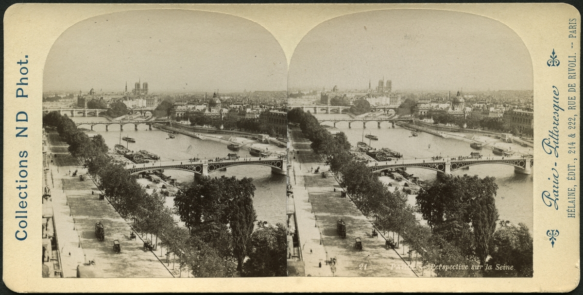 Stereobild, vy över Seine i Paris.