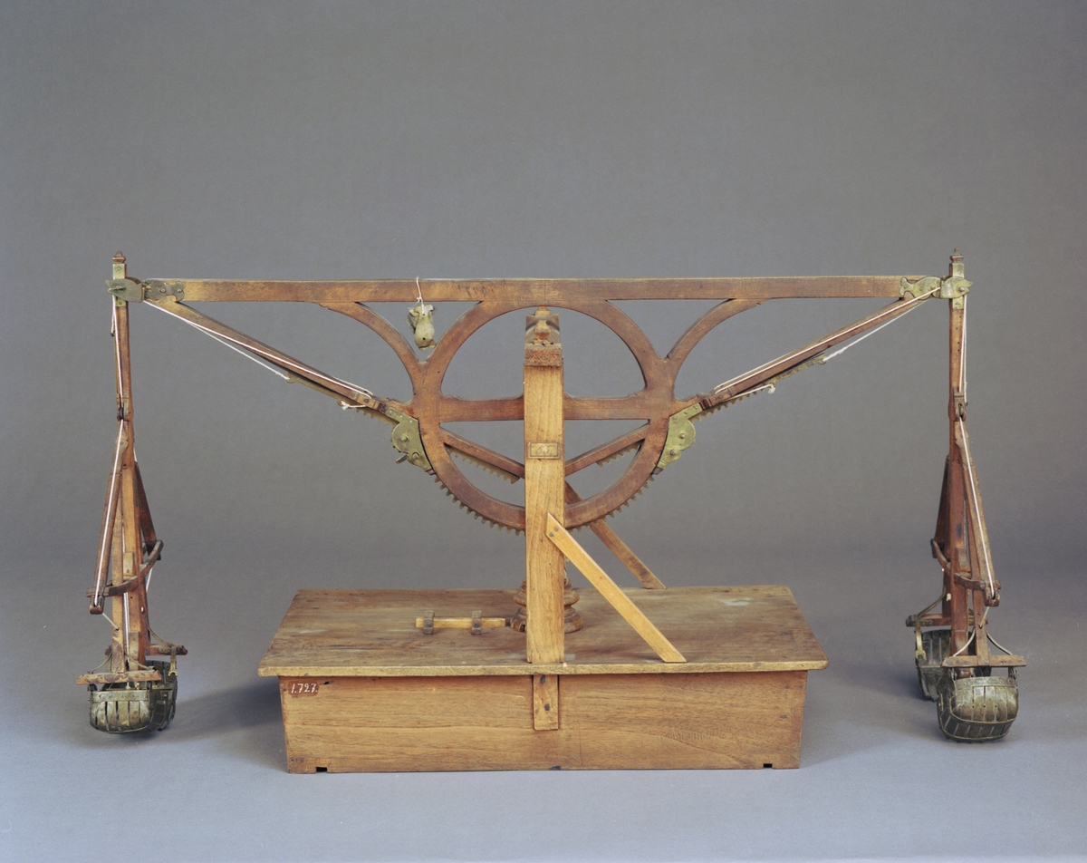 Modell av mudderverk. Text på föremålet: "N:o 178 .... Machin ....B.4. 55.". I Jonas Norbergs förteckning från 1779 beskrivs modellen på följande sätt: "Modell på Mudderpråm, af en obekant Inventor: nog krånglig och ovig."