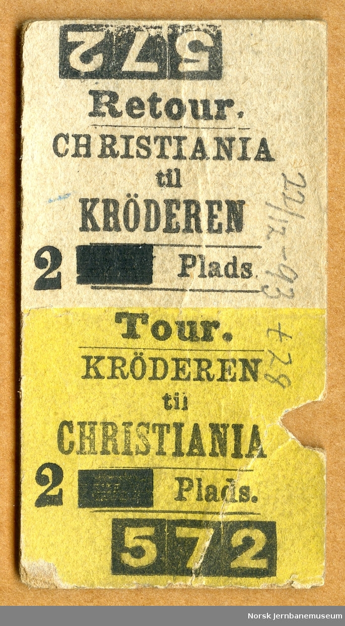 Tur/returbillett Krøderen-Christiania, 2 Plads