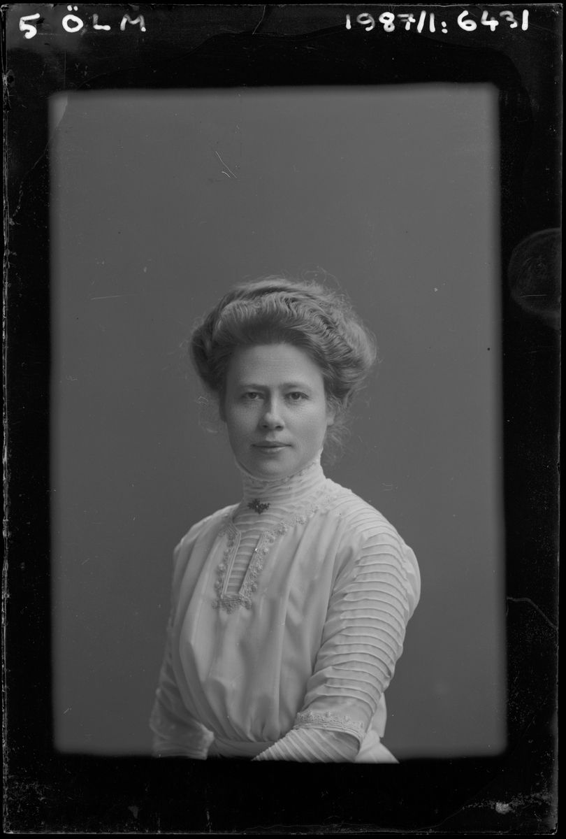 Porträtt från fotografen Maria Teschs ateljé i Linköping. 1911.
Beställare: Lönngren. Övr. uppg.: "kvinna"
