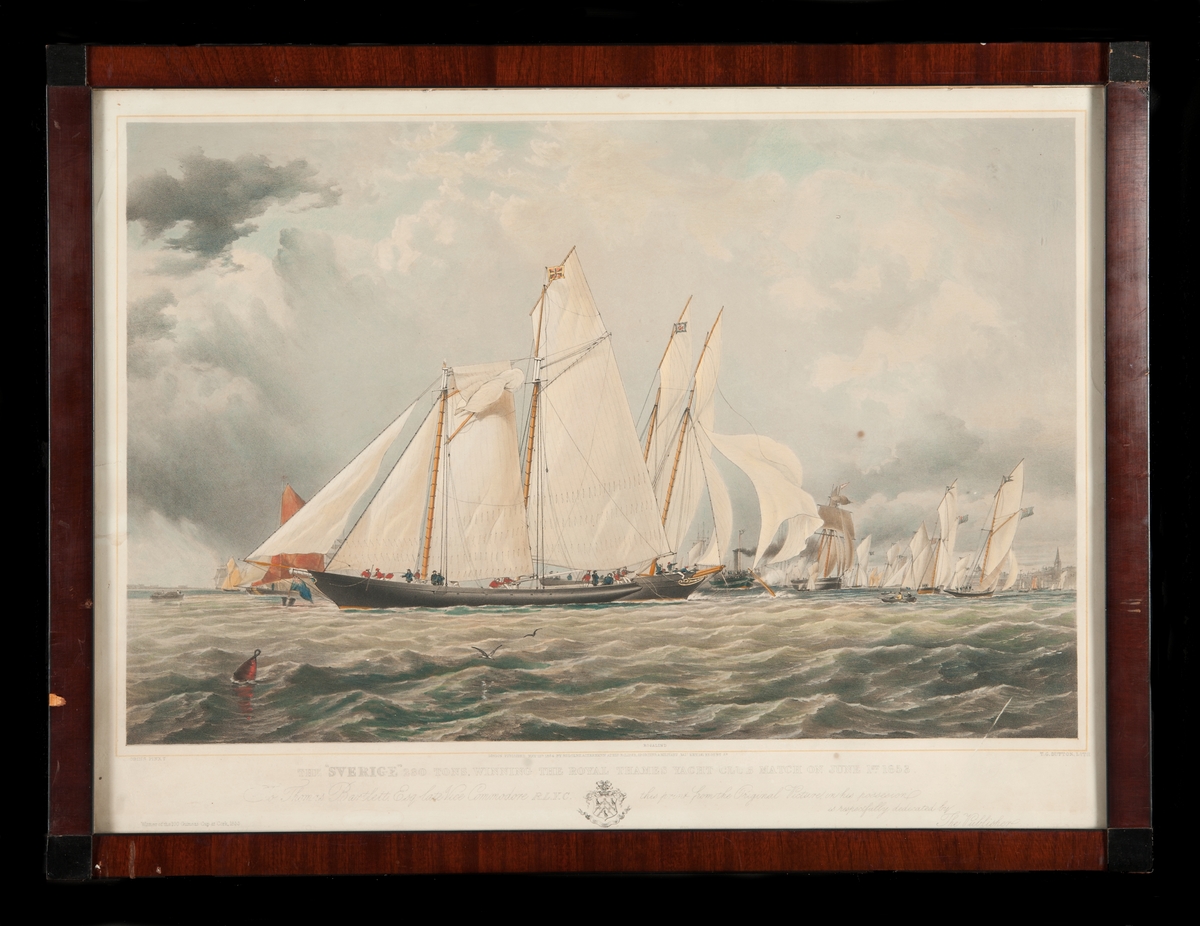 Segelregatta i engelska vatten. SVERIGE, vinnaren av the Royal Thames Yacht Club match 1 juni 1853/ The 100 Guiness Cup, Cork, 1853.