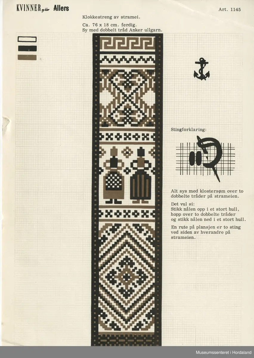 Trykt mønsterark i A4-format til brodert tekstil.