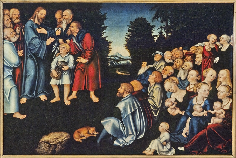 Kristus bespisar folket med fem bröd och två fiskar