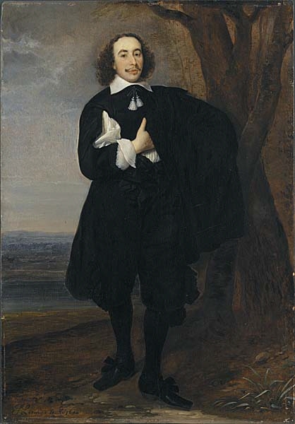 Porträtt av stående ung herre i ett landskap