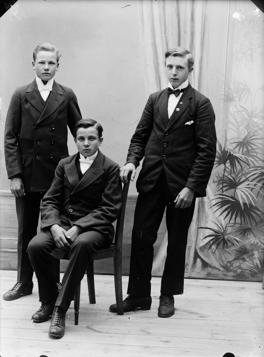 Ateljéporträtt - tre unga män, Alunda, Uppland