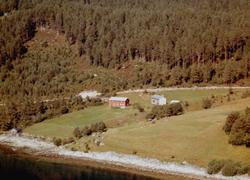 Flyfoto muligens fra gården ";Sjøtrø";, trolig på Stangvik i