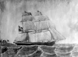 Tegning/maleri av seilskute med seilføring.
 (Fra Nordmøre Museums fotosamling)

