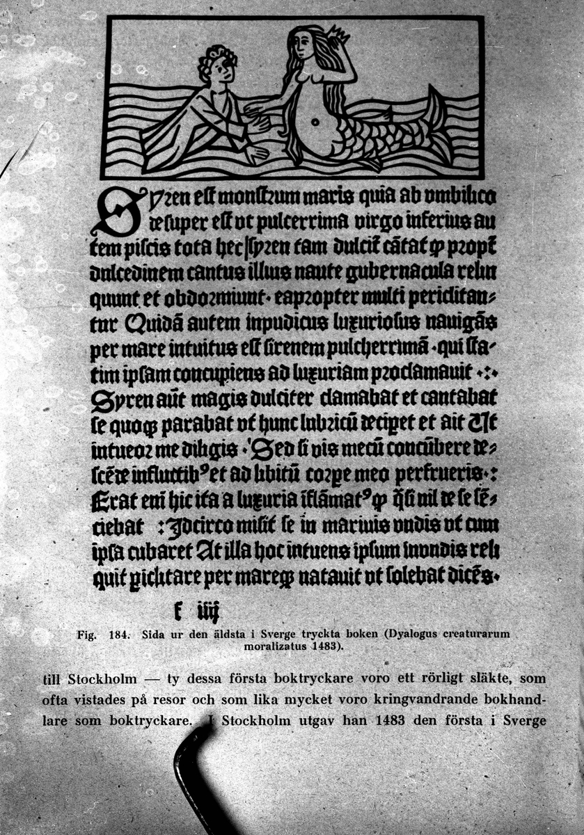 Sida ur den äldsta tryckta boken i Sverige från år 1483. 
Reproduktion av KJ Österberg.